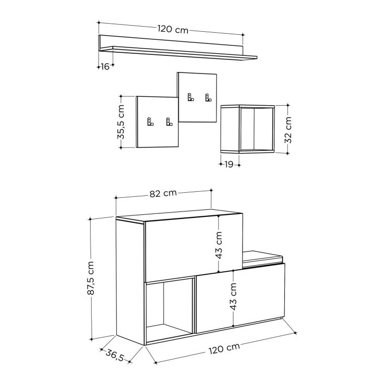 Mobile ingresso a scacchi sospeso 2 ante bianco 120x76h cm - Lariana