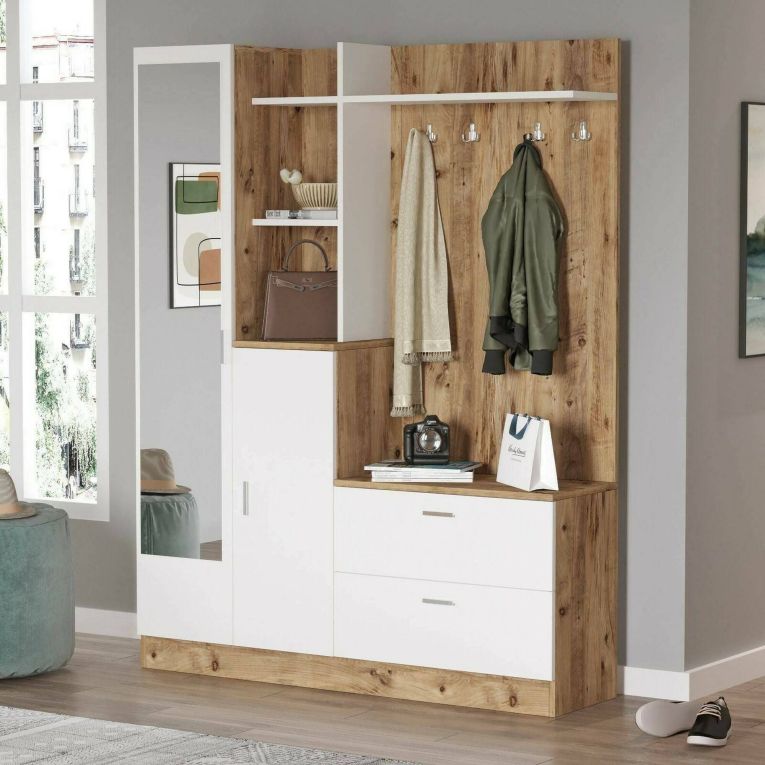 Mobile ingresso appendiabiti quercia e bianco 140x181h cm - Anumali