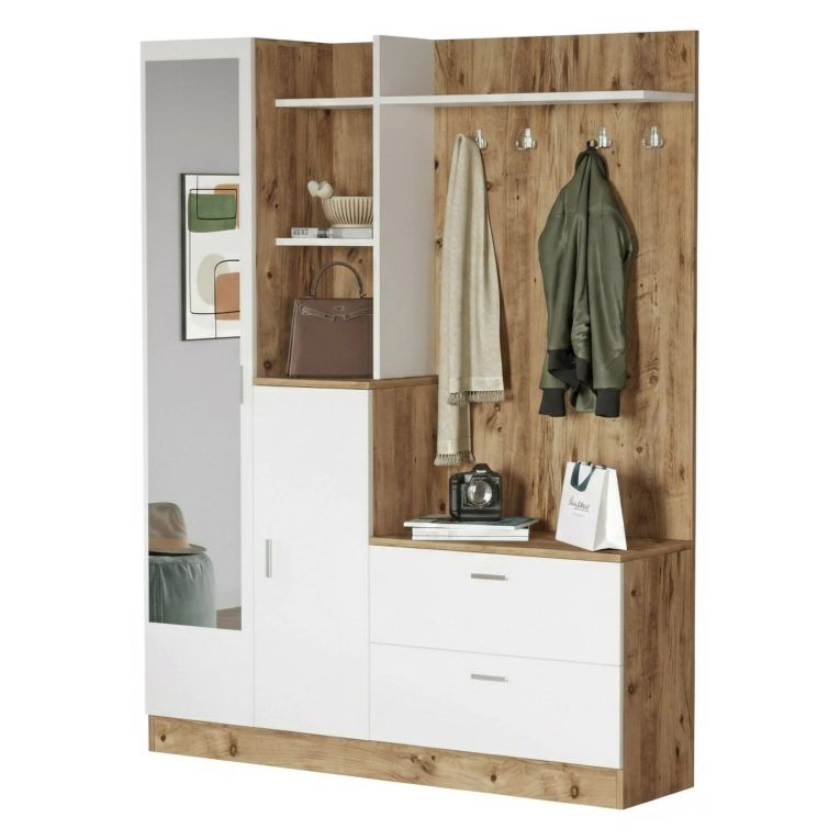 Mobile ingresso appendiabiti quercia e bianco 140x181h cm - Anumali