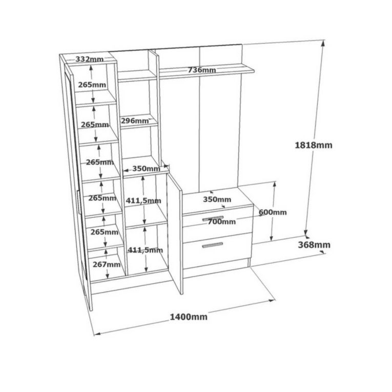Mobile ingresso appendiabiti quercia e bianco 140x181h cm - Anumali