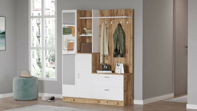 Mobile ingresso appendiabiti quercia e bianco 140x181h cm - Anumali