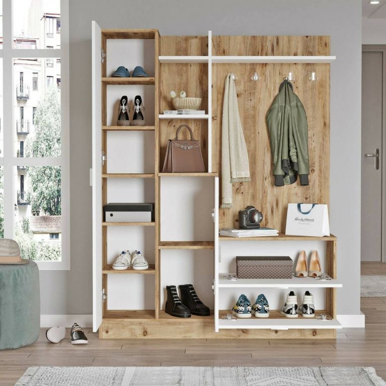 Mobile ingresso appendiabiti quercia e bianco 140x181h cm - Anumali