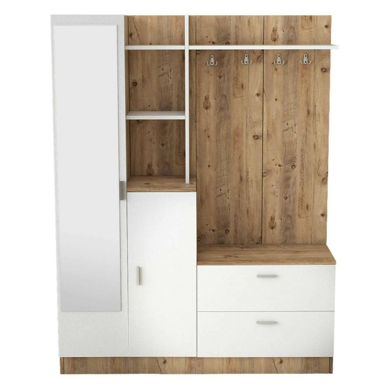 Mobile ingresso appendiabiti quercia e bianco 140x181h cm - Anumali