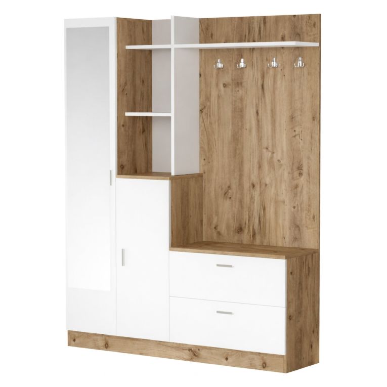 Mobile ingresso appendiabiti quercia e bianco 140x181h cm - Anumali