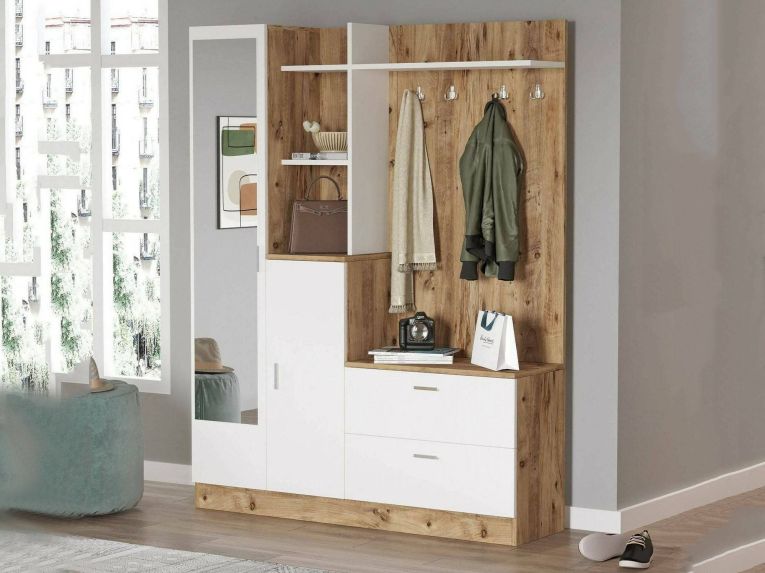 Mobile ingresso appendiabiti quercia e bianco 140x181h cm - Anumali