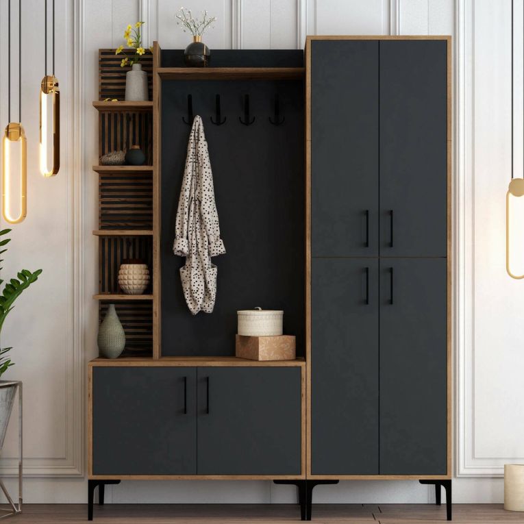 Mobile ingresso classico 4 ante noce e antracite 150x200h cm - Vivian