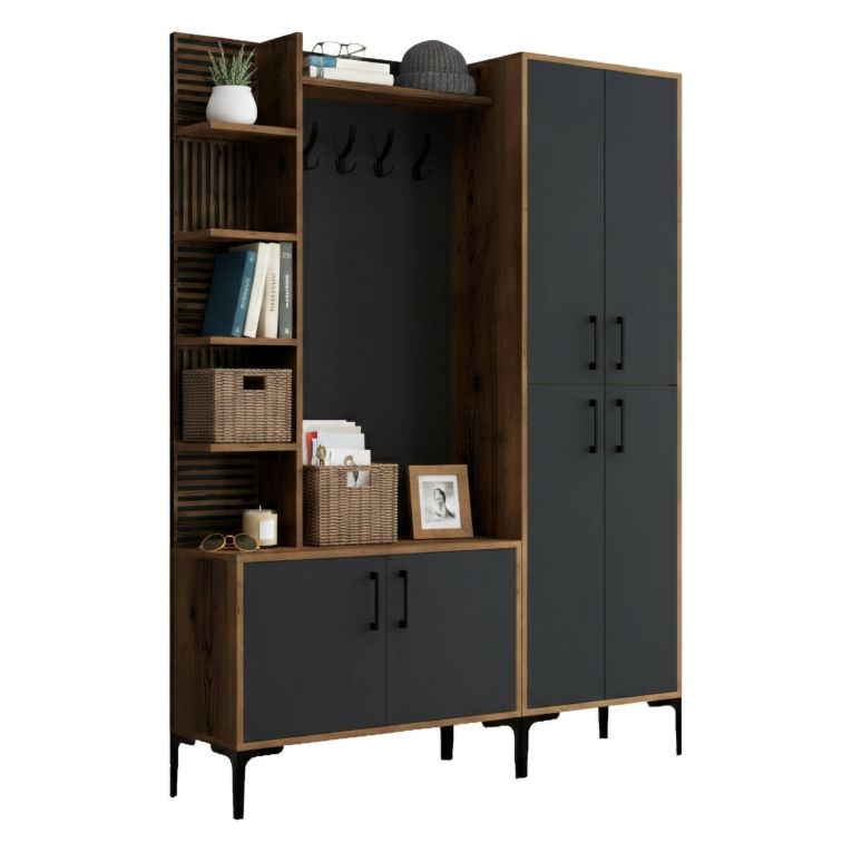 Mobile ingresso classico 4 ante noce e antracite 150x200h cm - Vivian