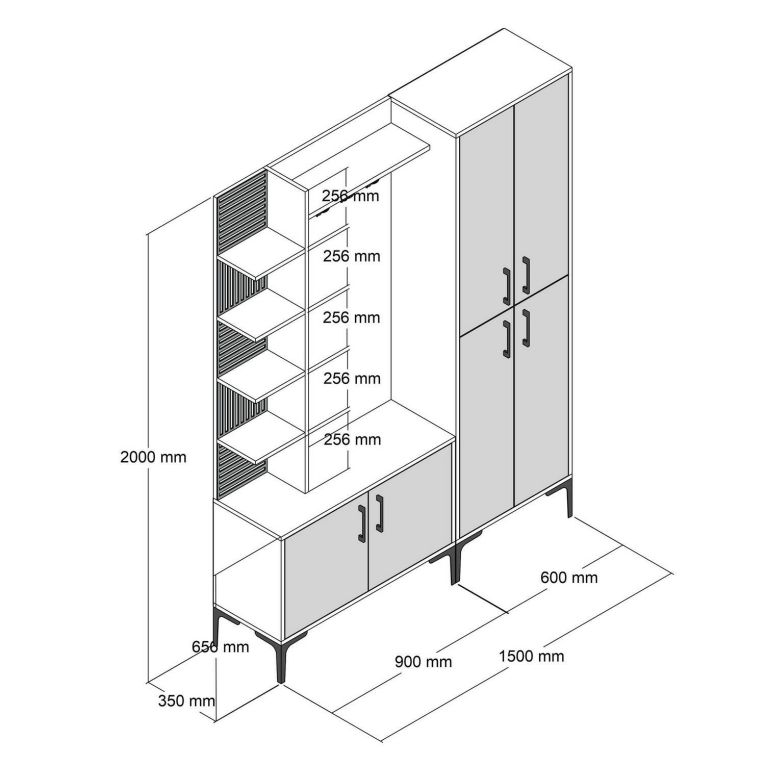 Mobile ingresso classico 4 ante noce e antracite 150x200h cm - Vivian