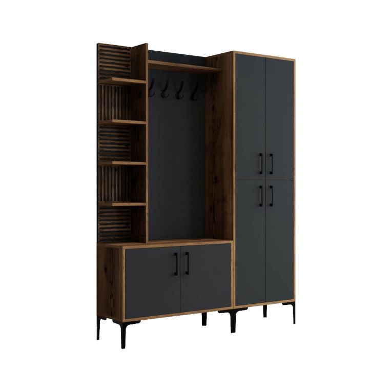 Mobile ingresso classico 4 ante noce e antracite 150x200h cm - Vivian