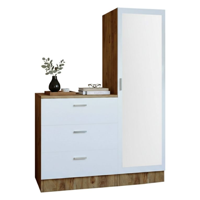 Mobile ingresso con 3 cassetti quercia e bianco 60x72h cm - Jaime