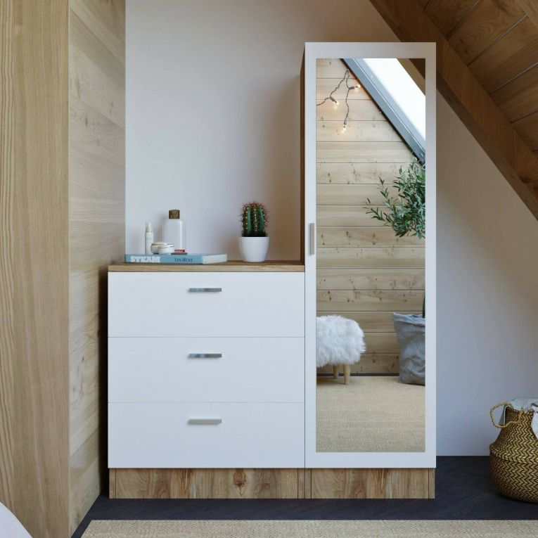 Mobile ingresso con 3 cassetti quercia e bianco 60x72h cm - Jaime