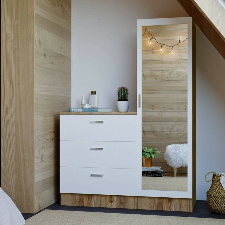 Mobile ingresso con 3 cassetti quercia e bianco 60x72h cm - Jaime