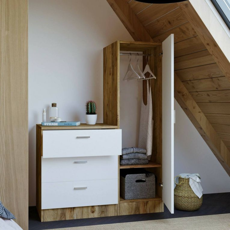 Mobile ingresso con 3 cassetti quercia e bianco 60x72h cm - Jaime