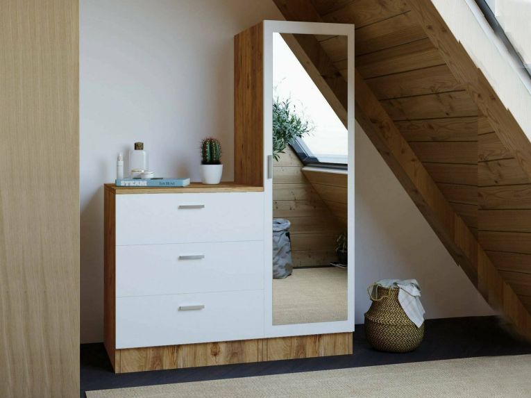 Mobile ingresso con 3 cassetti quercia e bianco 60x72h cm - Jaime