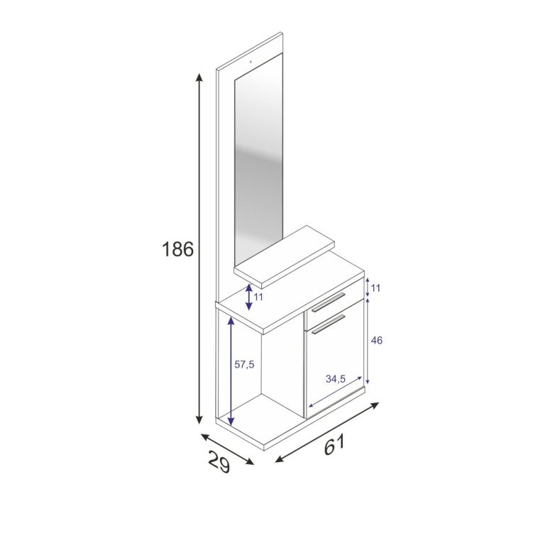 Mobile ingresso con cassetto bianco e grigio cenere 61x186h cm - Axell