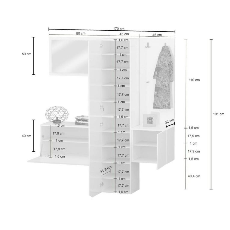 Mobile ingresso da parete 3 ante bianco 170x190h cm - Barengo