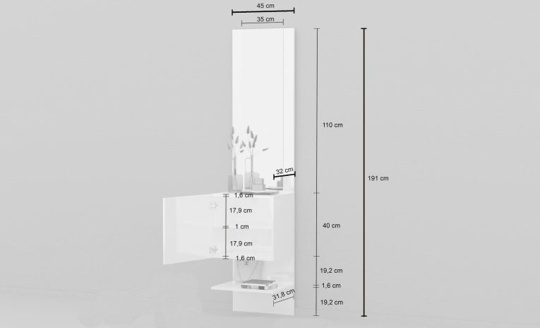 Mobile ingresso da parete bianco 45x190h cm - Ivana