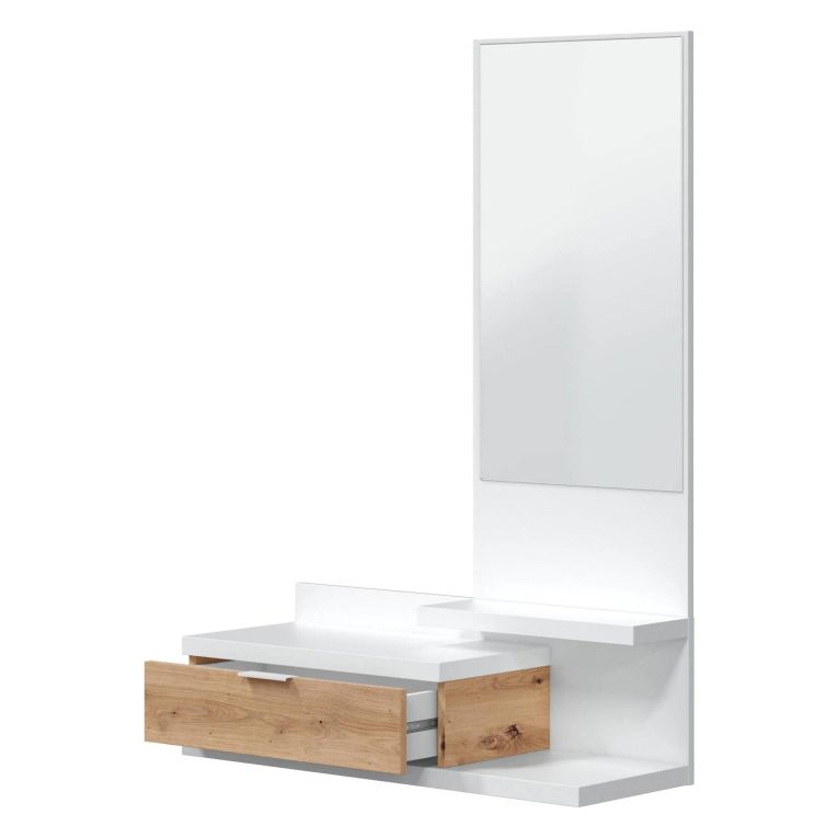 Mobile ingresso sospeso con cassetto bianco e rovere nodi 81x116h cm - Adina
