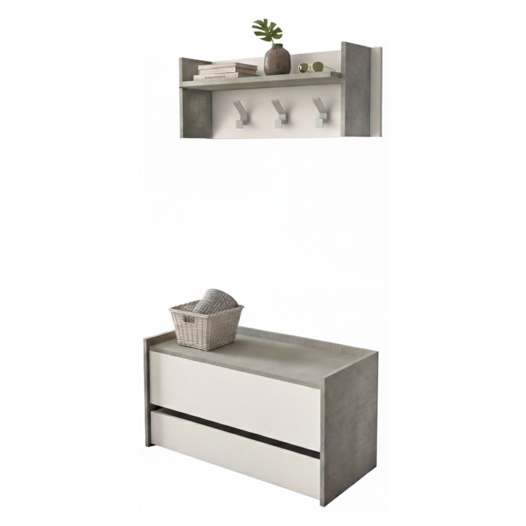 Mobile ingresso sospeso con cassetto cemento e bianco 90x46h cm - Actinolite