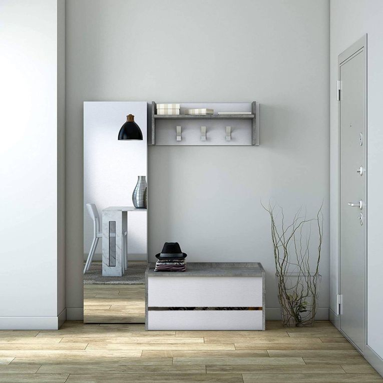 Mobile ingresso sospeso con cassetto cemento e bianco 90x46h cm - Actinolite