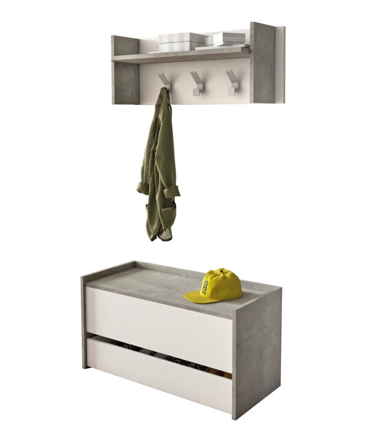 Mobile ingresso sospeso con cassetto cemento e bianco 90x46h cm - Actinolite
