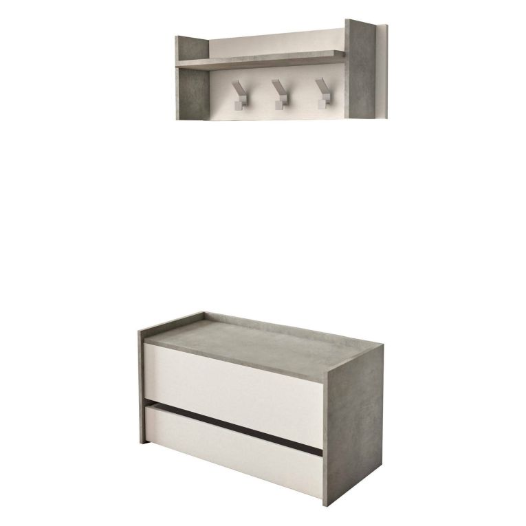 Mobile ingresso sospeso con cassetto cemento e bianco 90x46h cm - Actinolite