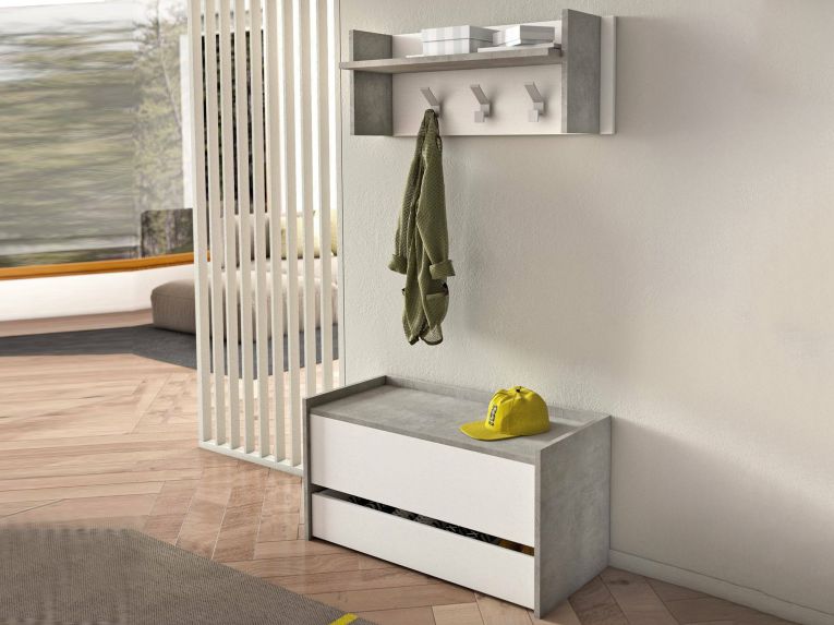 Mobile ingresso sospeso con cassetto cemento e bianco 90x46h cm - Actinolite