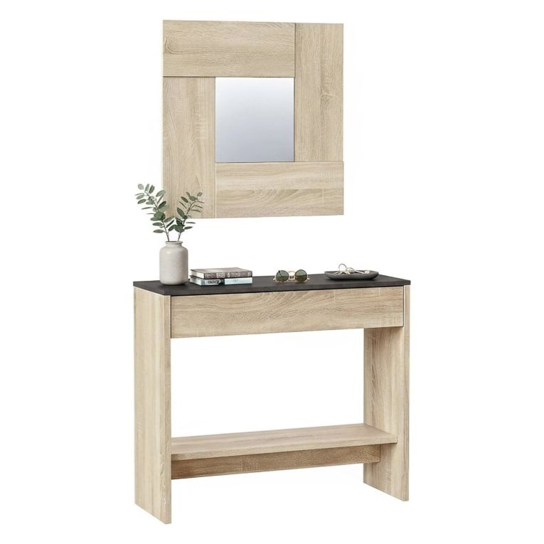 Mobile ingresso sospeso con cassetto rovere e noce 92x79h cm - Alwin
