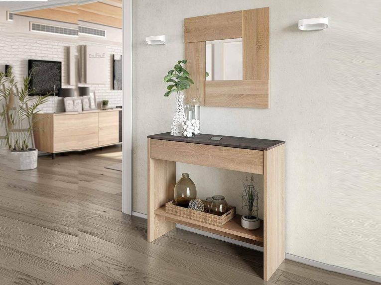 Mobile ingresso sospeso con cassetto rovere e noce 92x79h cm - Alwin