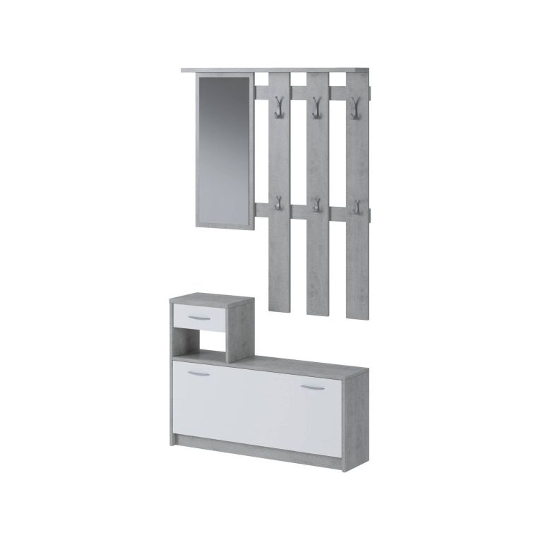 Mobile ingresso sospeso con scarpiera bianco e cemento 100x190h cm - Garolfo