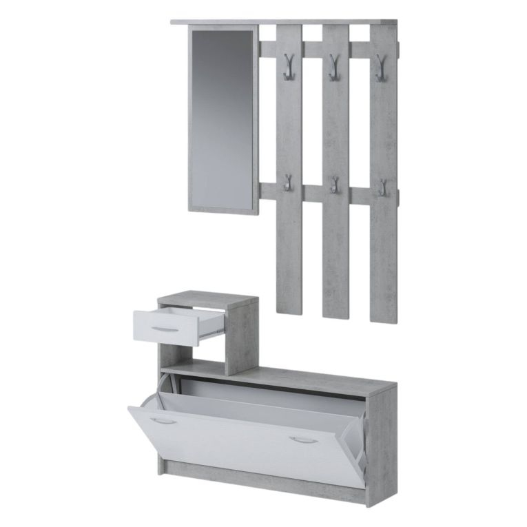 Mobile ingresso sospeso con scarpiera bianco e cemento 100x190h cm - Garolfo