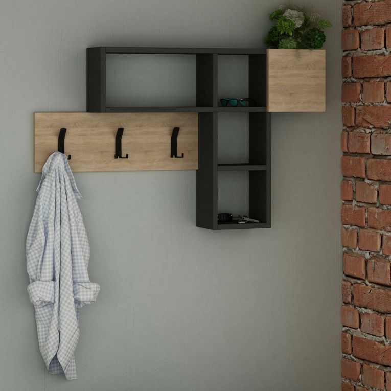 Mobile ingresso sospeso quercia e antracite 99x61h cm - Yagi