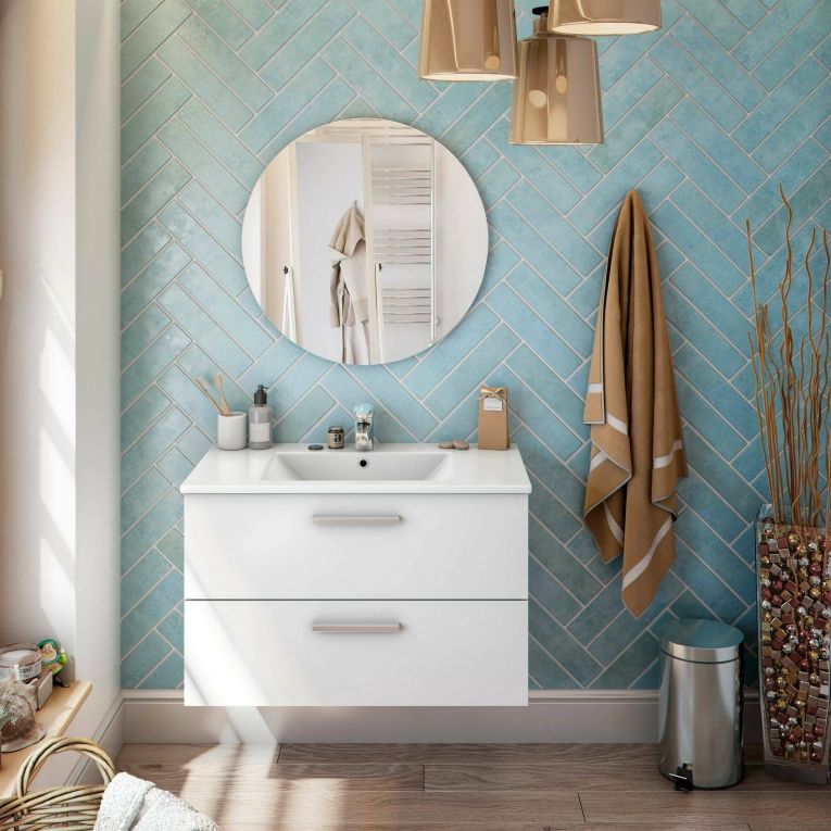 Mobile lavabo 2 cassetti 80x45x50h cm bianco lucido - Felix