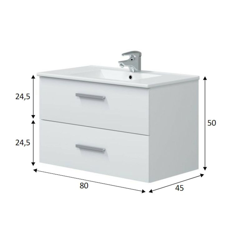 Mobile lavabo 2 cassetti 80x45x50h cm bianco lucido - Felix