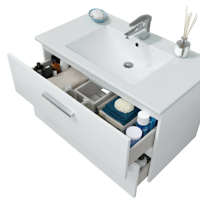 Mobile lavabo 2 cassetti 80x45x50h cm bianco lucido - Felix