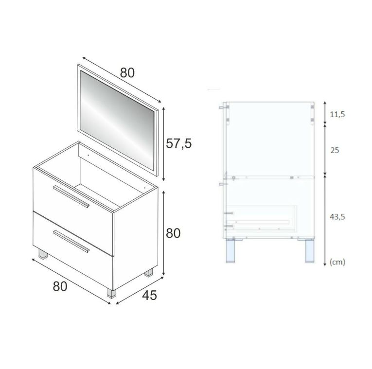 Mobile lavabo 2 cassetti 80x80x45h cm rovere - Abel