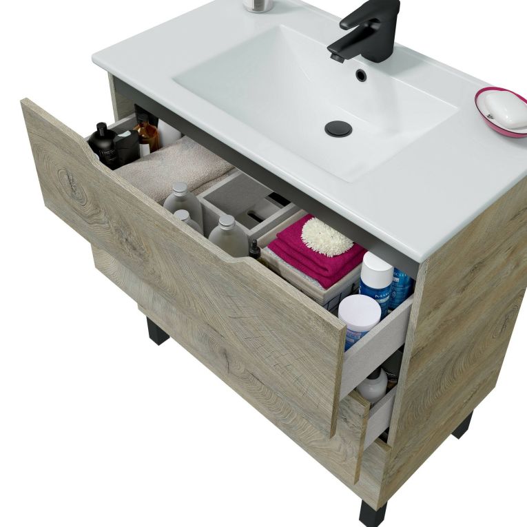 Mobile lavabo 3 cassetti 80x45x86h cm antracite e rovere - Dianmu
