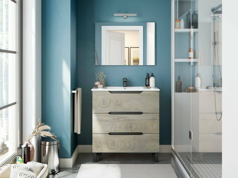 Mobile lavabo 3 cassetti 80x45x86h cm antracite e rovere - Dianmu