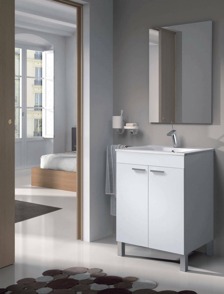 Mobile lavabo con specchio 60x80x45h cm bianco lucido - Abaco