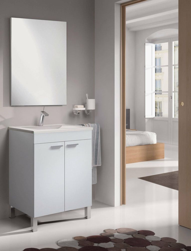 Mobile lavabo con specchio 60x80x45h cm bianco lucido - Abaco