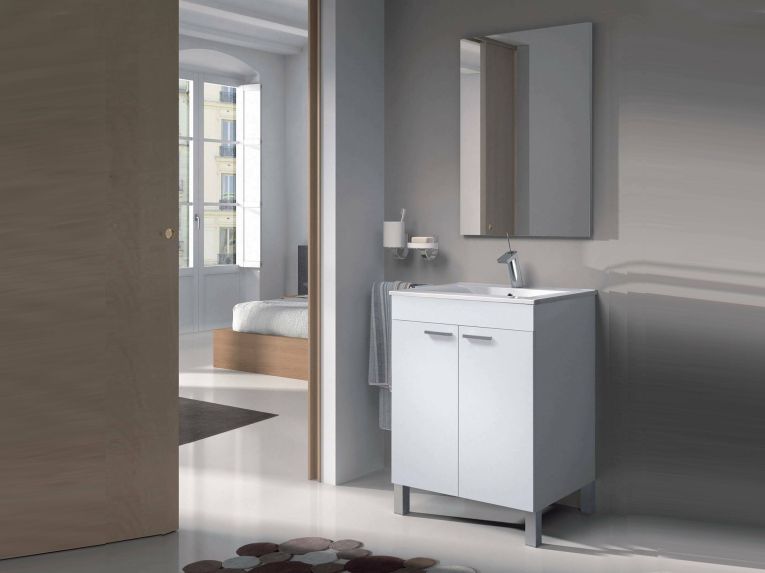 Mobile lavabo con specchio 60x80x45h cm bianco lucido - Abaco