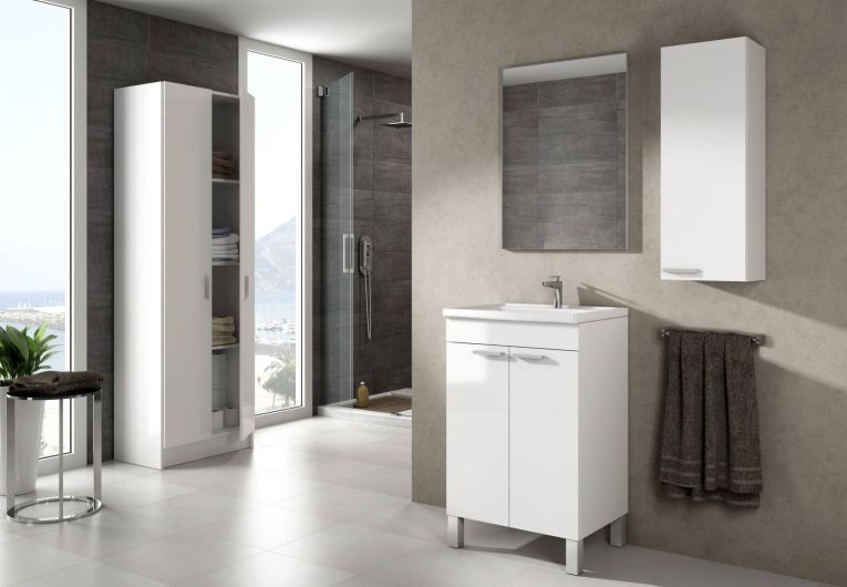 Mobile lavabo sospeso con specchio 50x80x40h cm bianco - Almenia