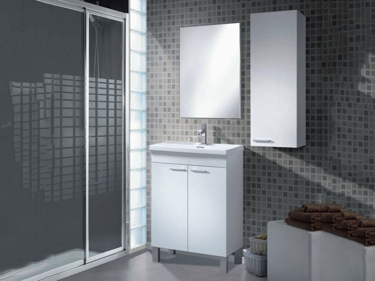 Mobile lavabo sospeso con specchio 50x80x40h cm bianco - Almenia