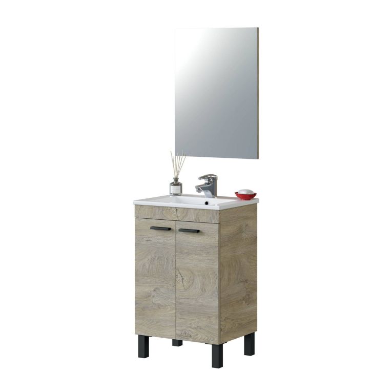 Mobile lavabo sospeso con specchio 50x80x40h cm rovere - Almenia