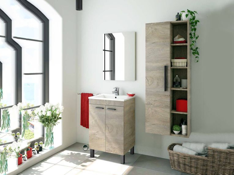 Mobile lavabo sospeso con specchio 50x80x40h cm rovere - Almenia