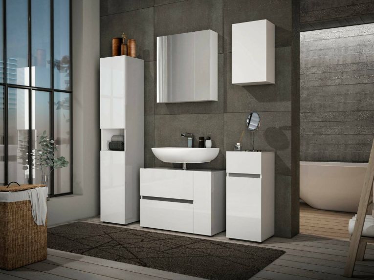 Mobile lavandino 1 anta e 1 cassetto 83x34x62h cm bianco lucido - Alamo