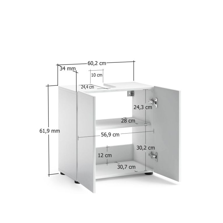 Mobile lavandino 2 ante 60x34x62h cm bianco lucido - Vione