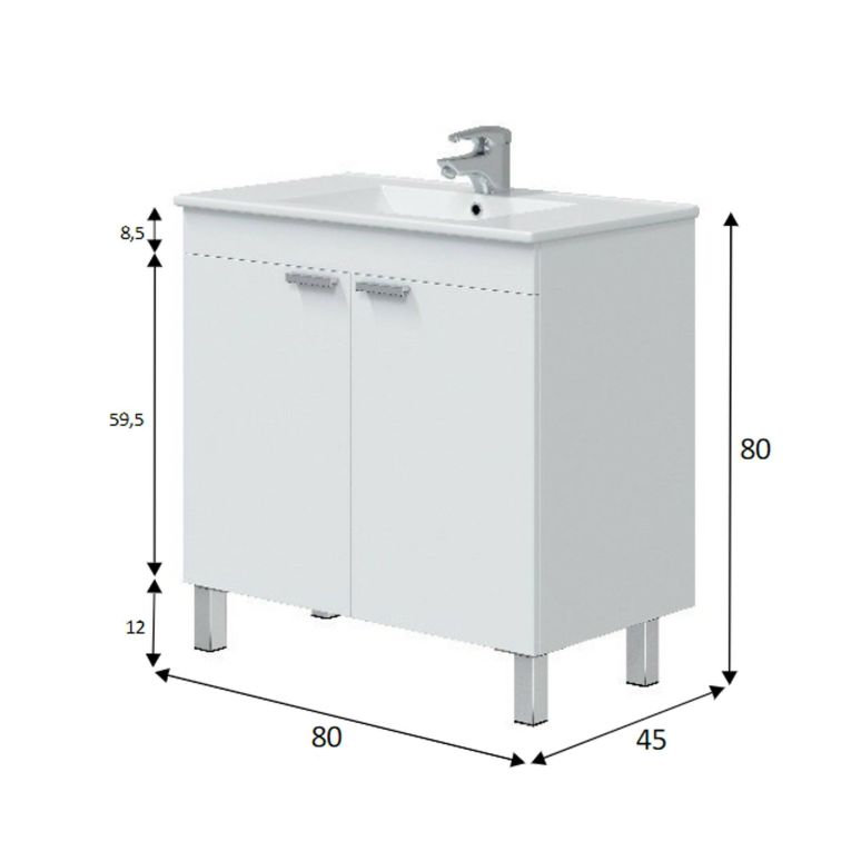 Mobile lavandino 2 ante 80x45x80h cm bianco lucido - Florante