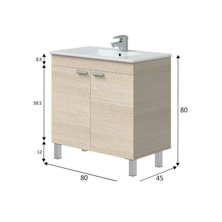 Mobile lavandino 2 ante 80x45x80h cm rovere - Florante