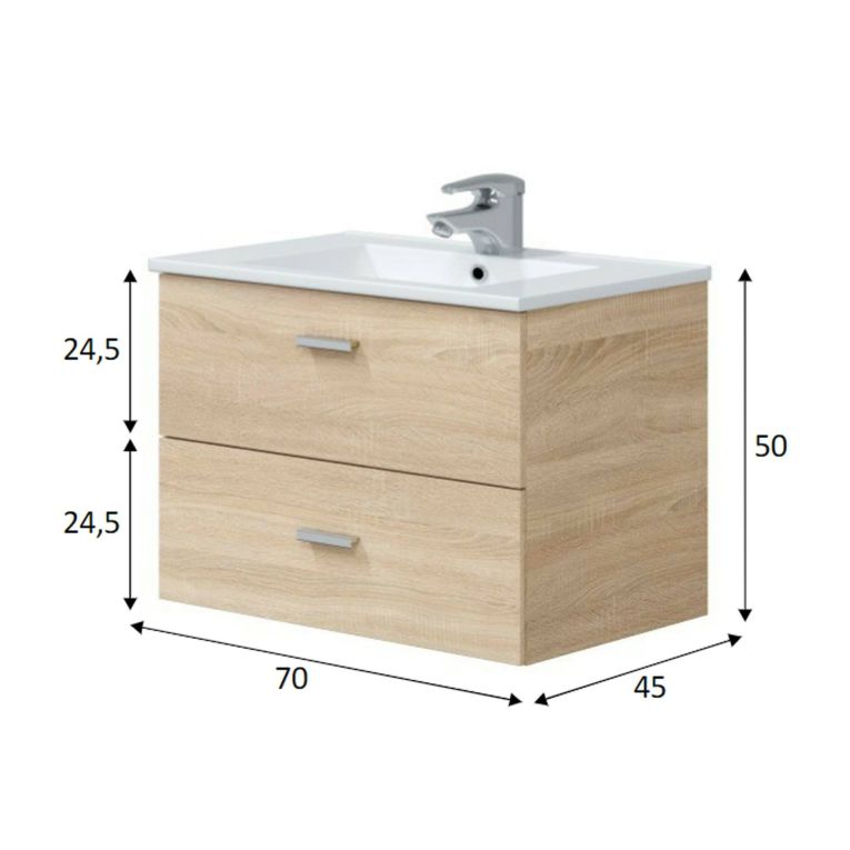 Mobile lavandino 2 cassetti 70x45x50h cm rovere - Tico